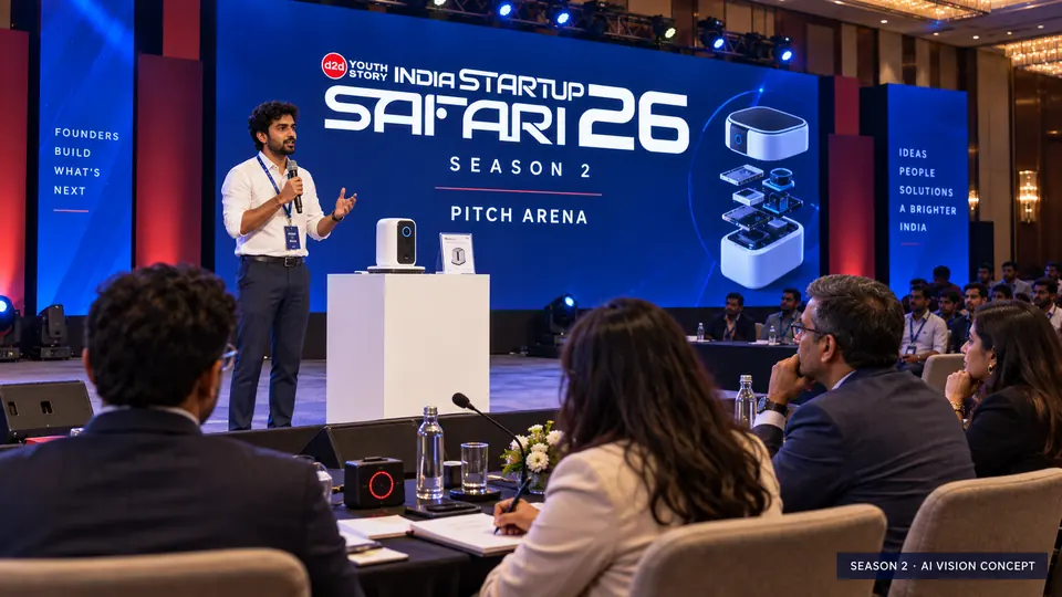 Vision concept: a founder pitching live to the investor jury